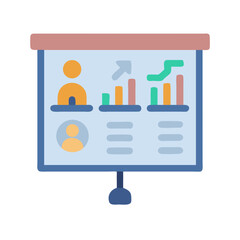 Presentation board showing growth charts and user profiles concept