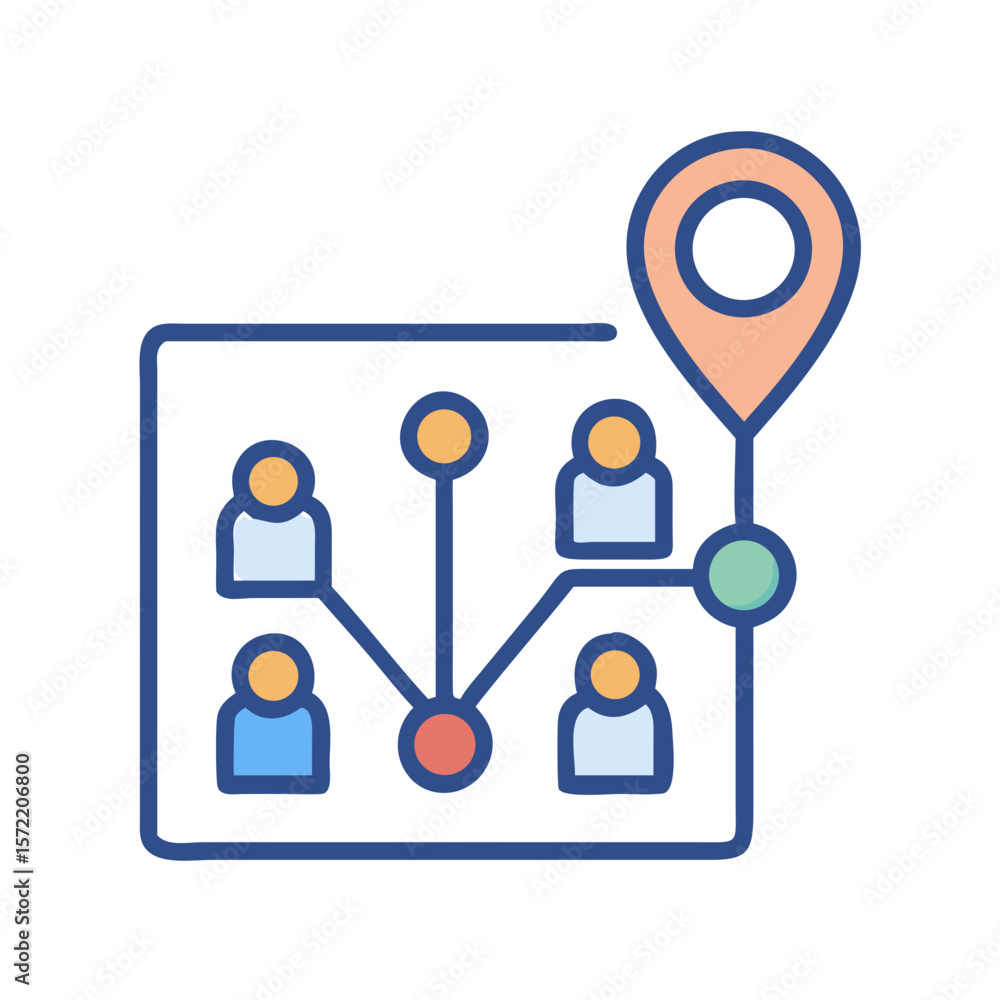 Poster icon showing a team with location connection concept