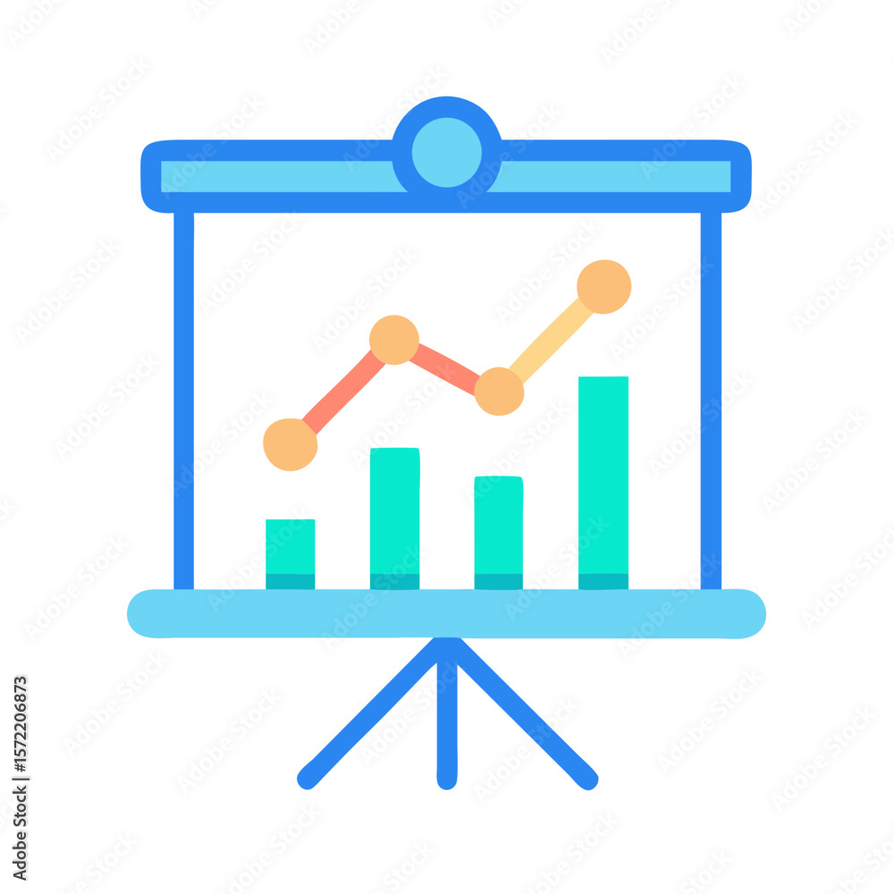 Aufkleber presentation board showing business growth in bar and line chart