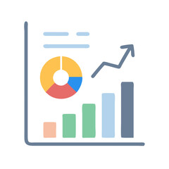 Colorful business chart with rising arrow, doodle vector illustration