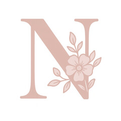 Glowing Pink Floral Letter N on Dark Background,clipart, cut out, no background,PNG die-cut for advertising