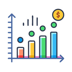Colorful chart showing upward financial growth with dollar coin