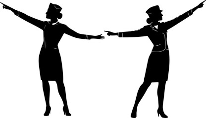 Female Airline Attendant Pointing - Service and Direction Silhouette