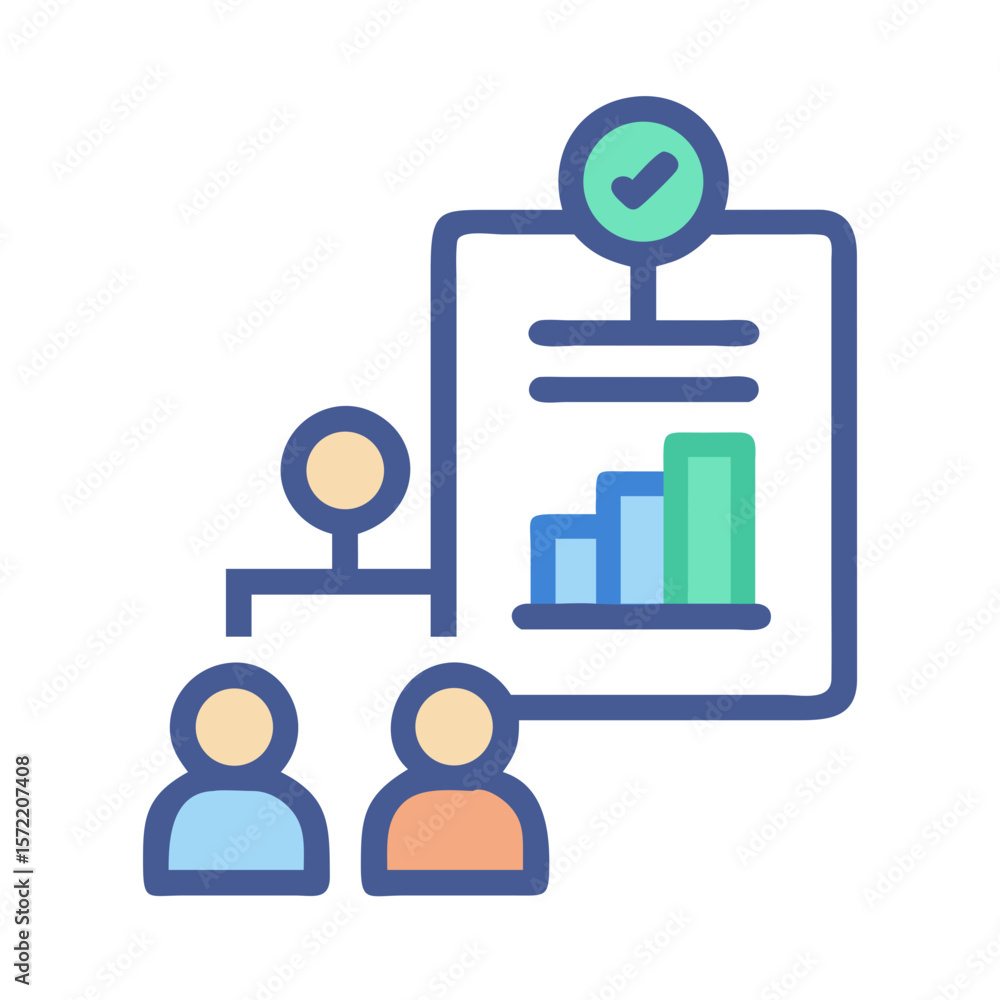 Poster team data analysis with chart and positive feedback circle