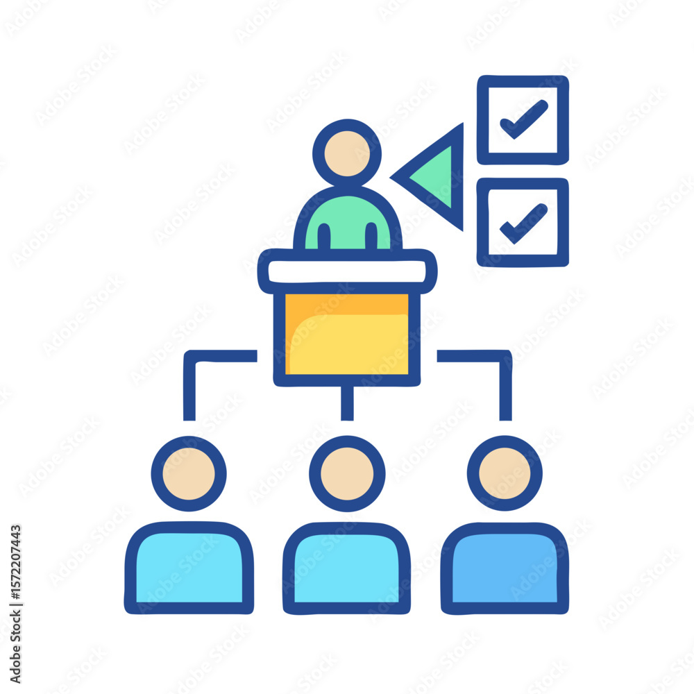 Poster company organizational hierarchy chart with check boxes for tasks