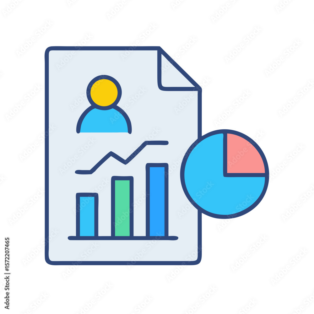 Poster business performance report with bar graph and pie chart