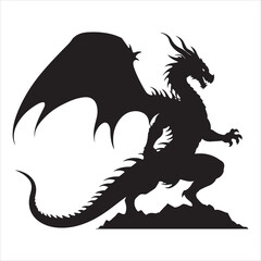Majestic Dragon Silhouette - Minimalist Black Vecto 