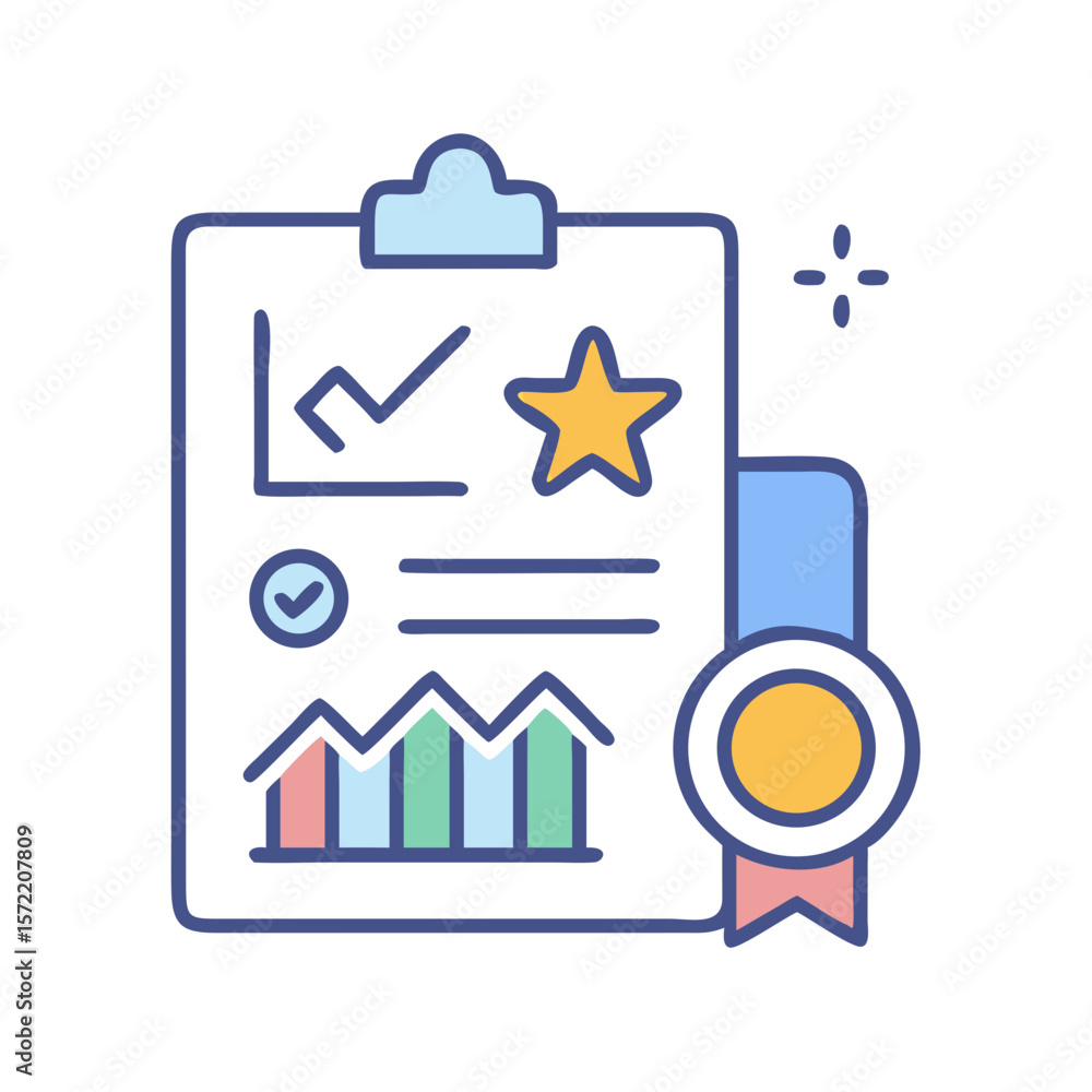 Poster clipboard with performance metrics and reward achievement concept icon