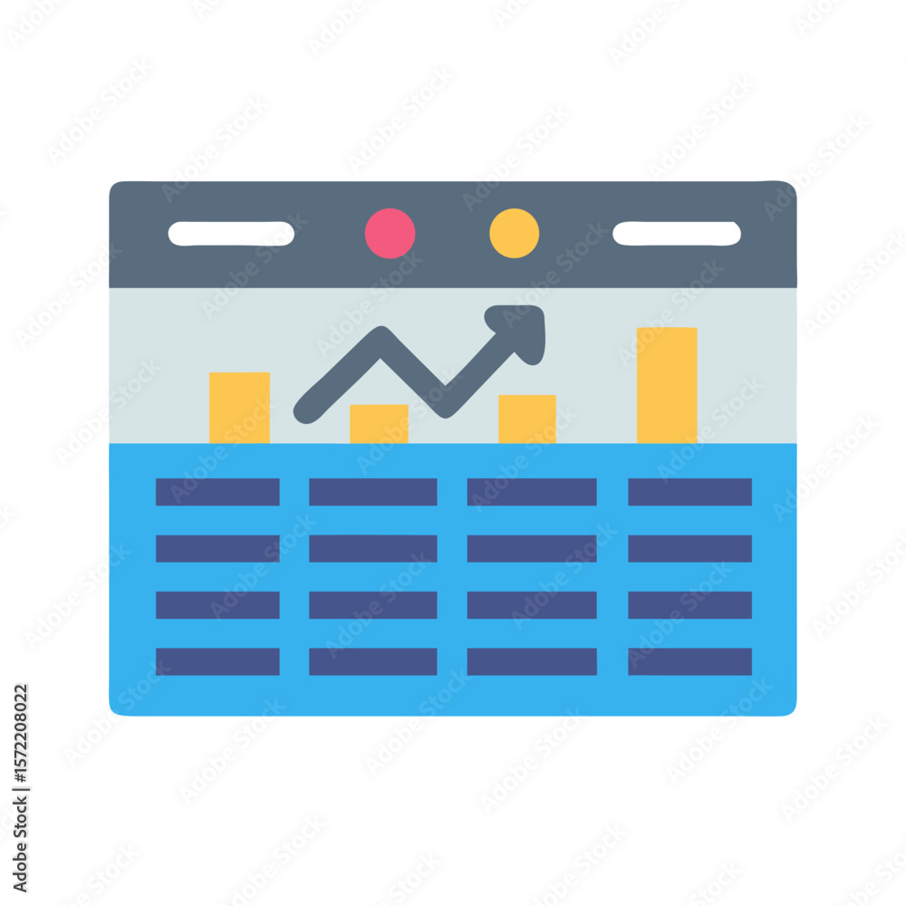 Poster flat design illustration of data spreadsheet with growing graph