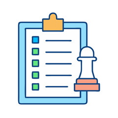 Checklist on a clipboard with chess pawn strategy plan