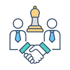 Business strategic partnership depicted with a handshake and chess piece