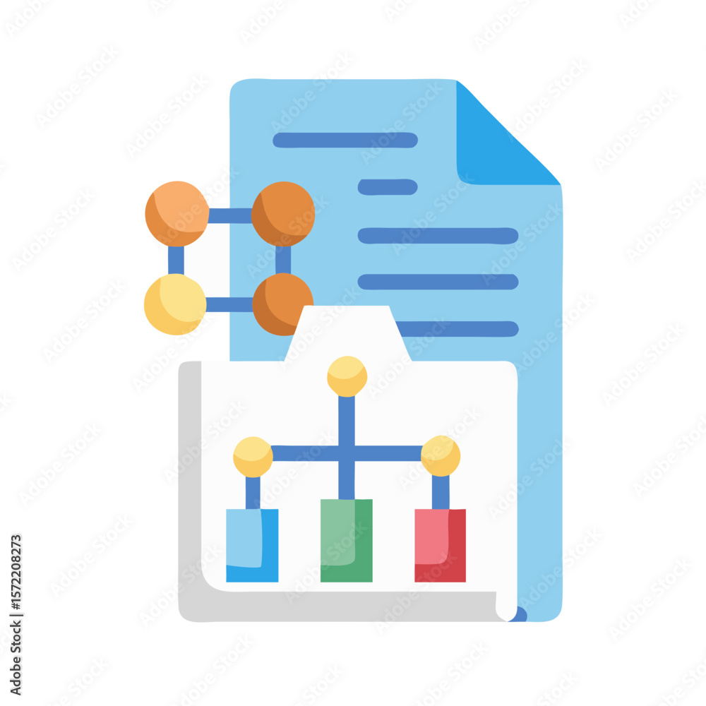 Poster data organization illustration with files and network structures