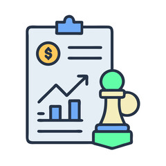 Business strategy on clipboard with financial growth pawn piece