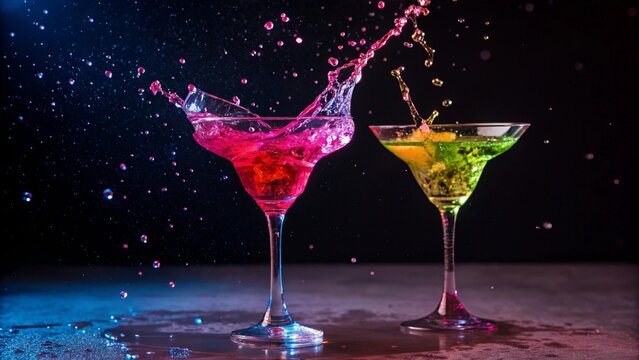 Red cocktail splash with lime in a glass, an isolated cold alcoholic drink perfect for a party