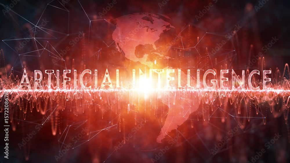 Poster futuristic dangerous artificial intelligence digital cyberspace technology earth sphere loop animati