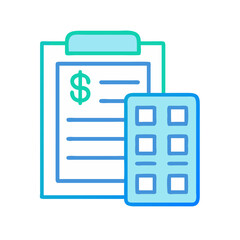 Financial report and calculator icon in light blue and green
