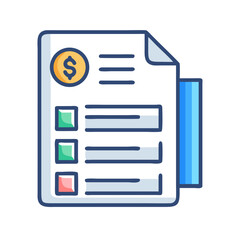 Financial document checklist illustration with coin emblem on top