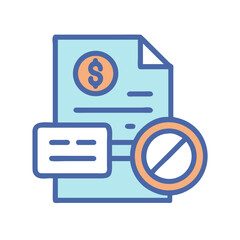 Payment rejected document flat icon with bold outlines