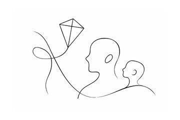 Two figures flying a kite abstract black and white