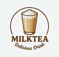 Milk Tea Logo Design with Creamy Beverage Glass and Retro Style