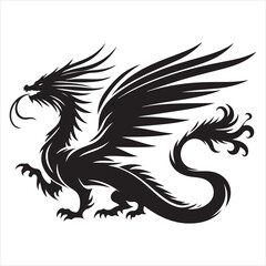 Majestic Dragon Silhouette - Minimalist Black Vecto 