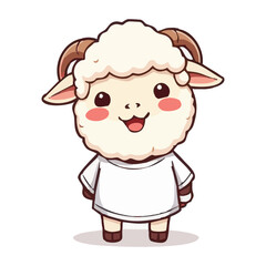 A cute happy beloved sheep with white T-shirt cartoon character illustration