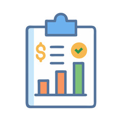 Financial report with growing bar chart and checkmark icon