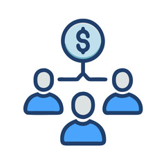 Dollar sign connected with people icons on White Background