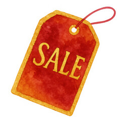 Glowing Red Watercolor Sale Tag with Gold Border,clipart, cut out, no background,PNG die-cut for advertising