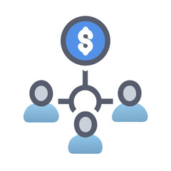 Money flowing to the group of people icon style