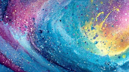Fototapeta premium Dynamic abstract painting of swirling multicolored ink droplets in midair, artistic representation of controlled chaos and creativity