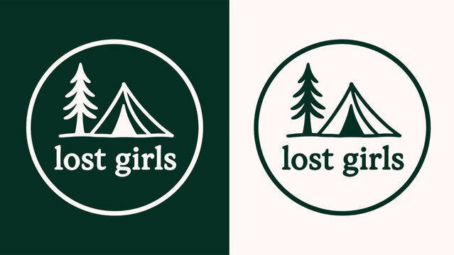 Lost Girls Camping Logo Design with Tent and Tree Adventure Emblem