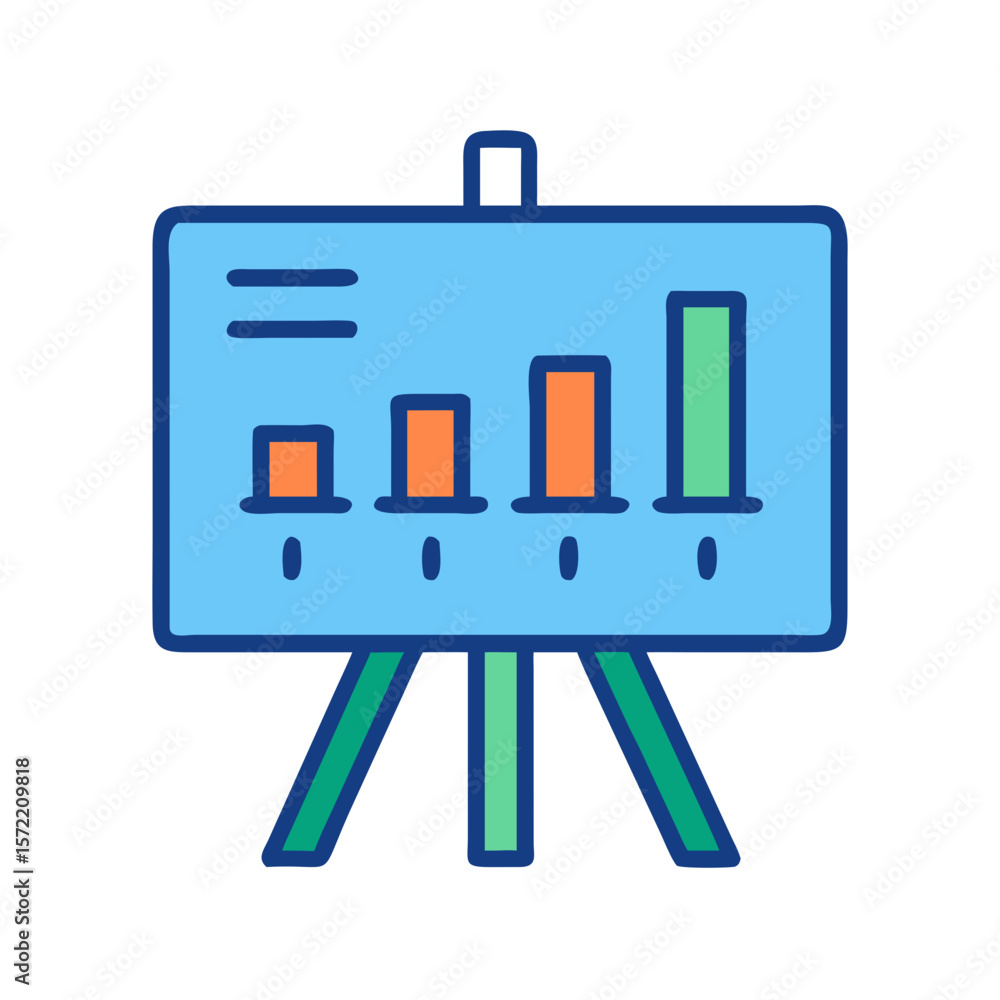 Poster presentation board featuring bar graph in flat vector style