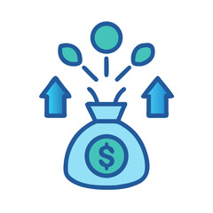 Financial growth illustration with money bag and upwards arrows