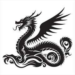 Majestic Dragon Silhouette - Minimalist Black Vecto 