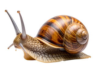 Detailed Snail: A detailed macro shot of a single snail, showcasing its shell, body, and antennae, providing a close-up view of its texture and design.