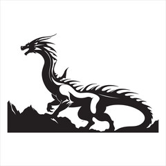 Majestic Dragon Silhouette - Minimalist Black Vecto 