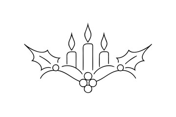 Festive candles with holly and berries christmas