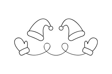 Santa hats and mittens connected by string winter christmas