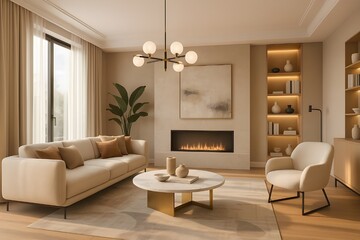 Modern Living Room Interior Design Neutral Tones and Elegant Lighting