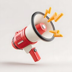 A red and white megaphone with yellow lightning bolts blasts an urgent message