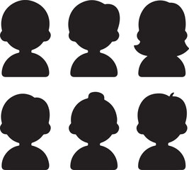 Set of diverse user avatars featuring male and female profile silhouettes, ideal for business and social media icons