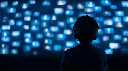 Person Watching Digital Network of People on Screens