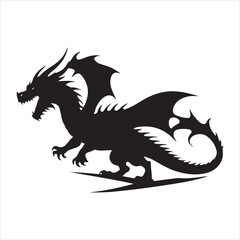 Majestic Dragon Silhouette - Minimalist Black Vecto 