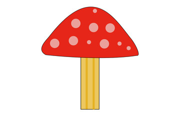 Red mushroom illustration with flat cap and pink spots. Transparent PNG for stickers, kids graphics, games, and posters