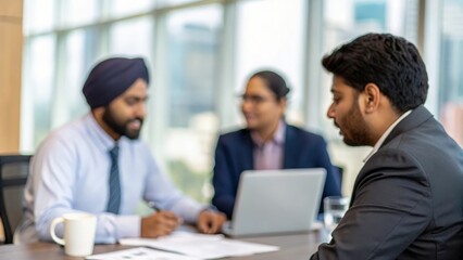 Obraz premium Indian executives discussing expansion plans in high-tech boardroom 