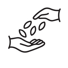 Line Art of Hand Giving Seeds to Another Hand – Minimalist Donation and Support Icon