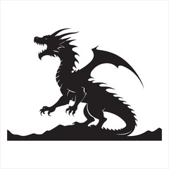 Majestic Dragon Silhouette - Minimalist Black Vecto 