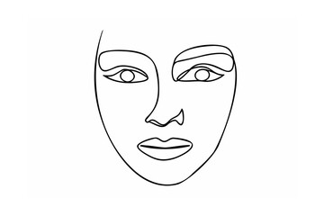Minimalist black line art female face abstract black and white