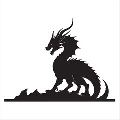 Majestic Dragon Silhouette - Minimalist Black Vecto 
